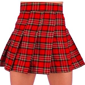 Girls pleated plaid skirt - red, black, white